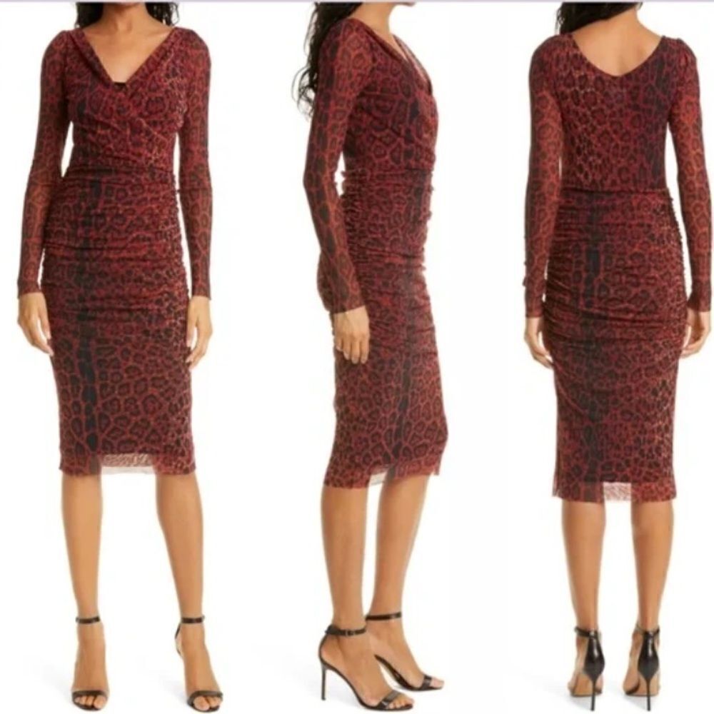 NWT Fuzzi Leopard Ruched Long Sleeve Dress Sz XXL